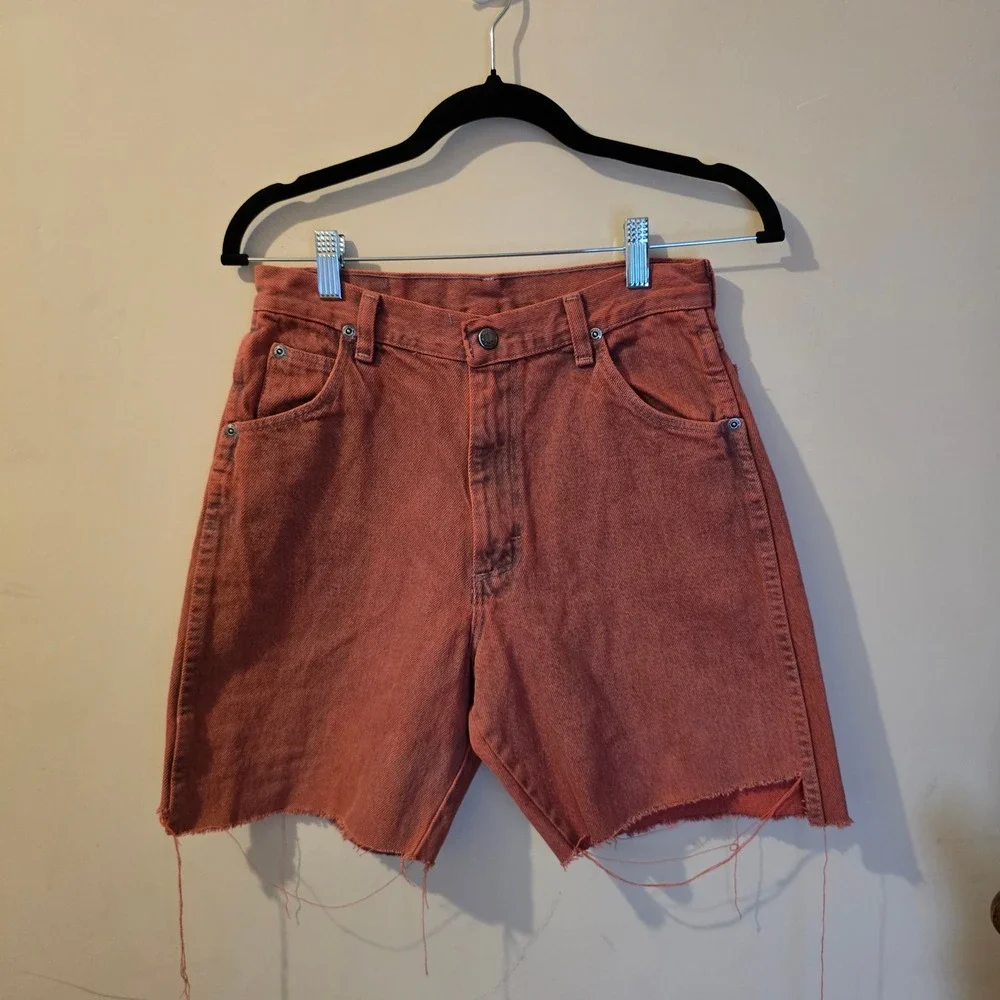 Vintage Wrangler High Waisted Cut Off Denim Shorts Rust Orange Terracotta 28